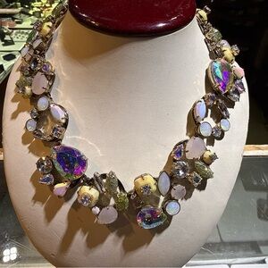Vintage J Crew Multicolor Rhinestones Wide Collar Statement Runway Necklace